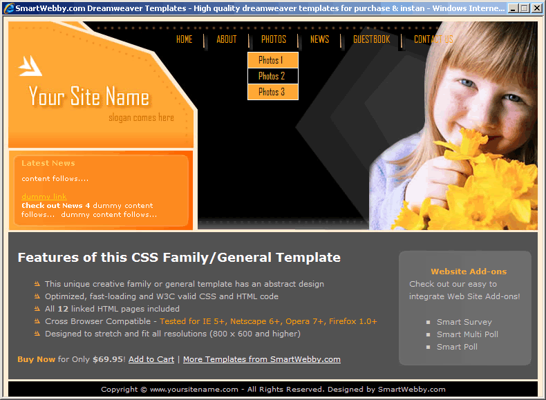 Dreamweaver Template 128 [Family/General] - Actual Size Screenshot for 800px screen width