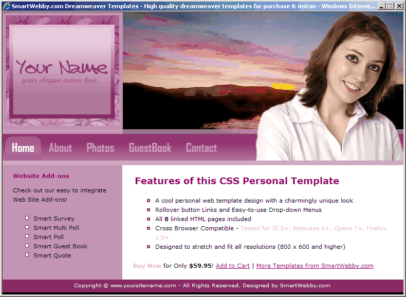 Dreamweaver CSS Template 133 [Personal] - Actual Size Screenshot for 800px screen width