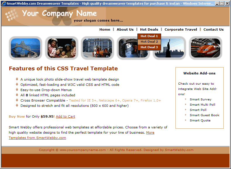 Dreamweaver CSS Template 136 [Travel] - Actual Size Screenshot for 800px screen width