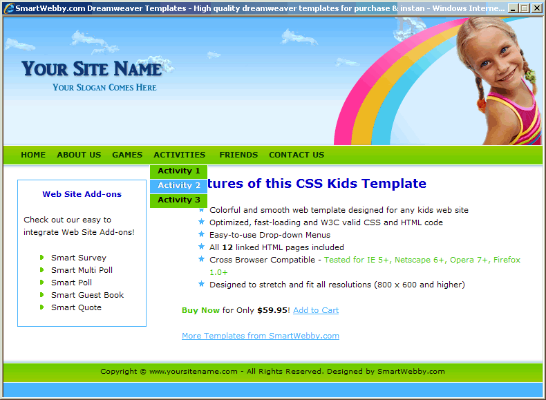 Dreamweaver Template 139 [Kids] - Actual Size Screenshot for 800px screen width