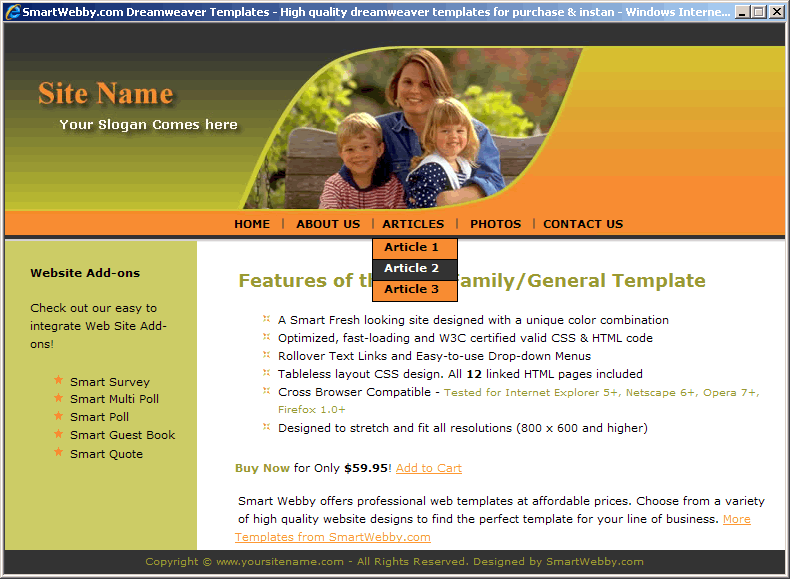 Dreamweaver CSS Template 144 [Family/General] - Actual Size Screenshot for 800px screen width
