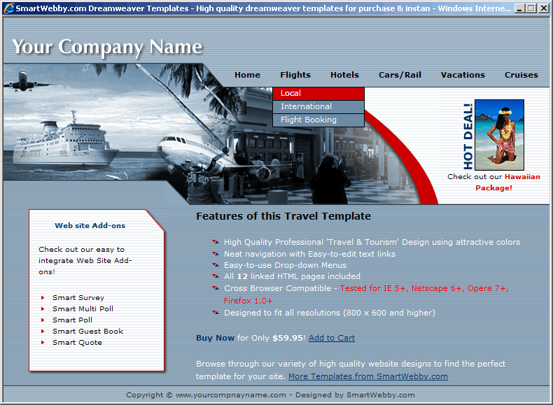 Dreamweaver Template 39 [Travel] - Actual Size Screenshot for 800px screen width