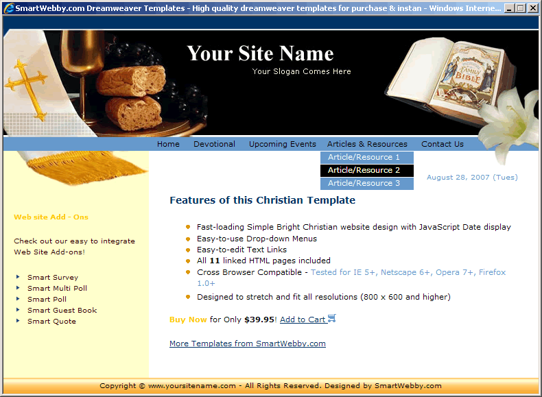 Dreamweaver Template 42 [Christian] - Actual Size Screenshot for 800px screen width