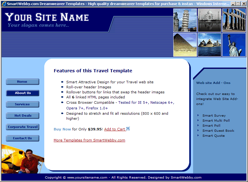 Dreamweaver Template 56 [Travel] - Actual Size Screenshot for 800px screen width