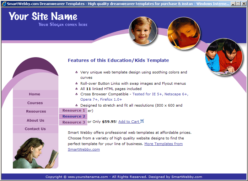 Dreamweaver Template 62 [Education/Kids] - Actual Size Screenshot for 800px screen width