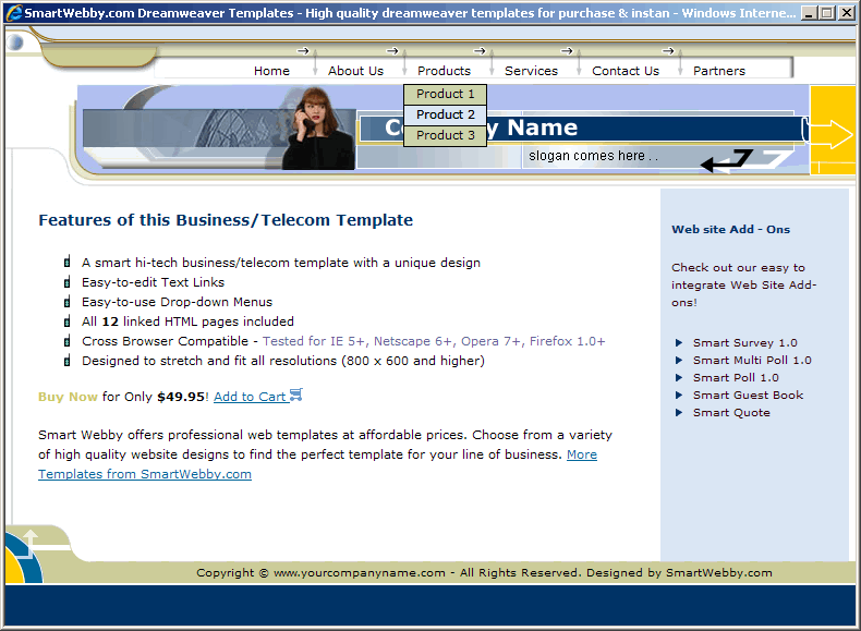 Dreamweaver Template 71 [Business/Telecom] - Actual Size Screenshot for 800px screen width
