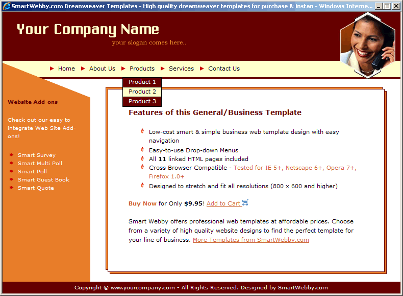 Dreamweaver Template 74 [General/Business] - Actual Size Screenshot for 800px screen width
