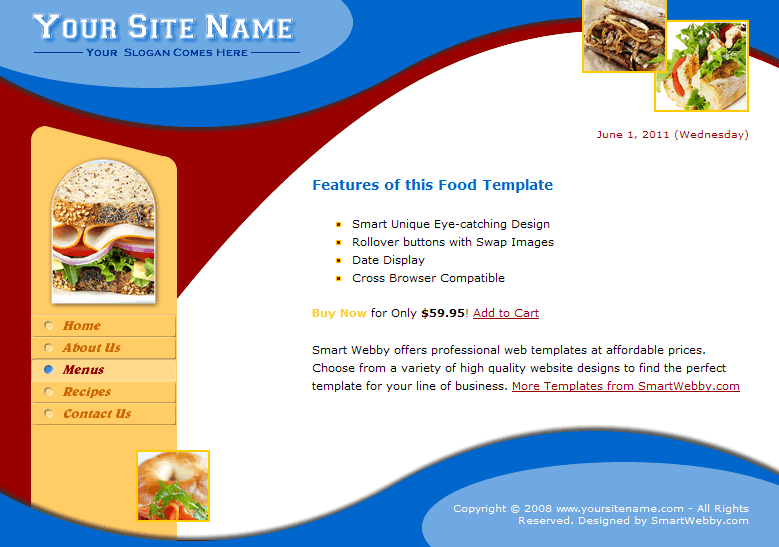 Dreamweaver  Template 7 [Food] - Actual Size Screenshot for 800px screen width