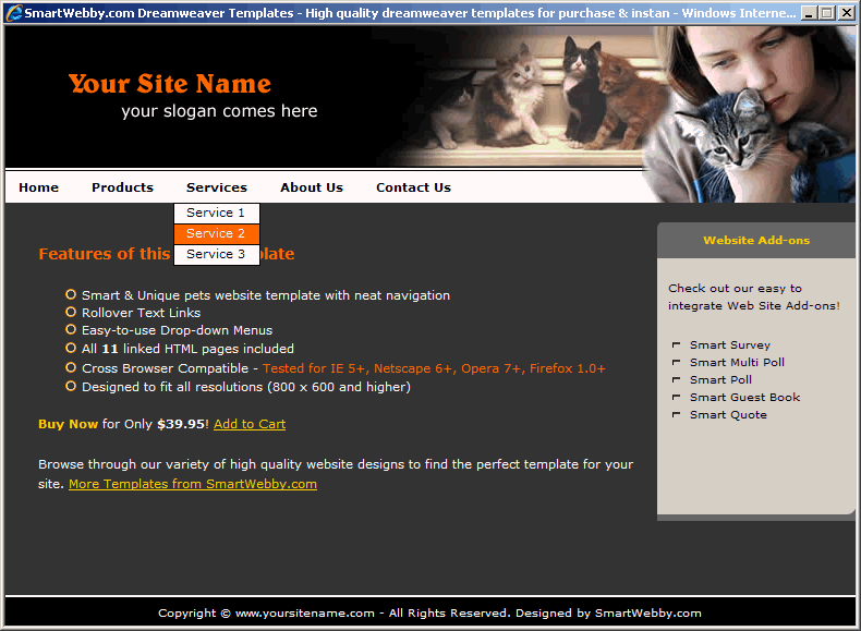 Dreamweaver Template 80 [Pets] - Actual Size Screenshot for 800px screen width