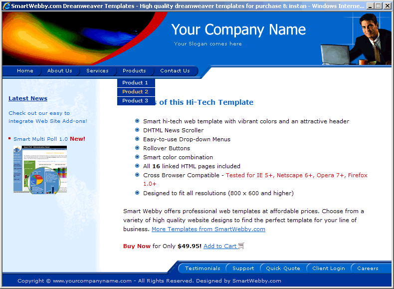 Dreamweaver Template 8 [Hi-Tech] - Actual Size Screenshot for 800px screen width