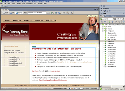 CSS Template 153 [Business] - Adobe Dreamweaver View