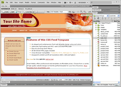 Template 174 [Food] - Adobe Dreamweaver View